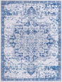 Washable Gray Blue 9' 2 x 12' Renaissance Rectangle Area Rug Easy to Clean Stain Resistant & Durable Colorful Distressed Vintage Carpet for Sale at Rug Engine