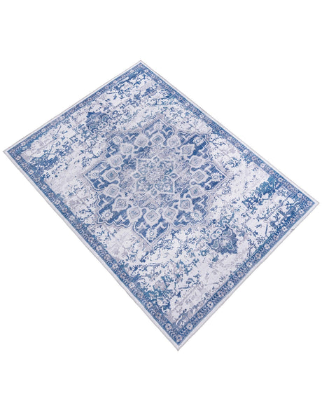 Washable Gray Blue 7' 10 x 10' Renaissance Rectangle Area Rug Easy to Clean Stain Resistant & Durable Colorful Distressed Vintage Carpet for Sale at Rug Engine