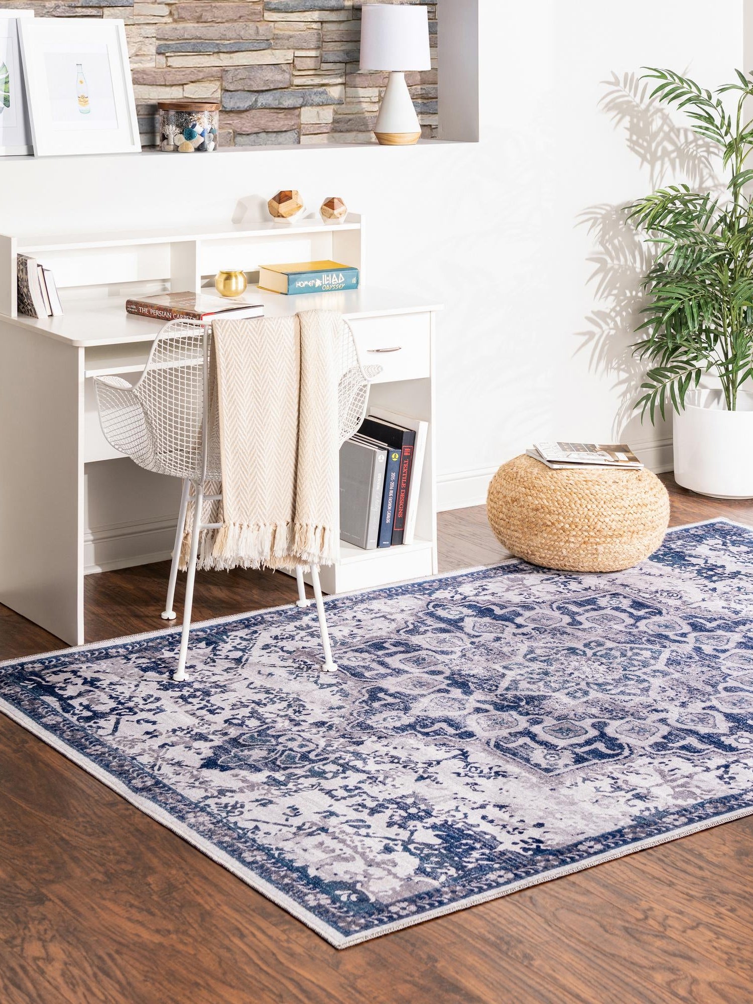 Washable Gray Blue 2' x 3' 1 Renaissance Rectangle Area Rug Easy to Clean Stain Resistant & Durable