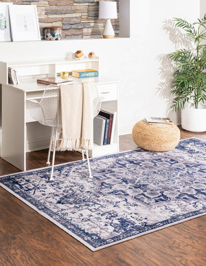 Washable Gray Blue 9' 2 x 12' Renaissance Rectangle Area Rug Easy to Clean Stain Resistant & Durable Colorful Distressed Vintage Carpet for Sale at Rug Engine