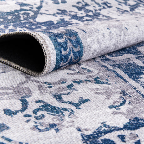 Washable Gray Blue 10' 6 x 13' 1 Renaissance Rectangle Area Rug Easy to Clean Stain Resistant & Durable Colorful Distressed Vintage Carpet for Sale at Rug Engine