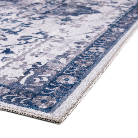 Washable Gray Blue 7' 10 x 10' Renaissance Rectangle Area Rug Easy to Clean Stain Resistant & Durable Colorful Distressed Vintage Carpet for Sale at Rug Engine