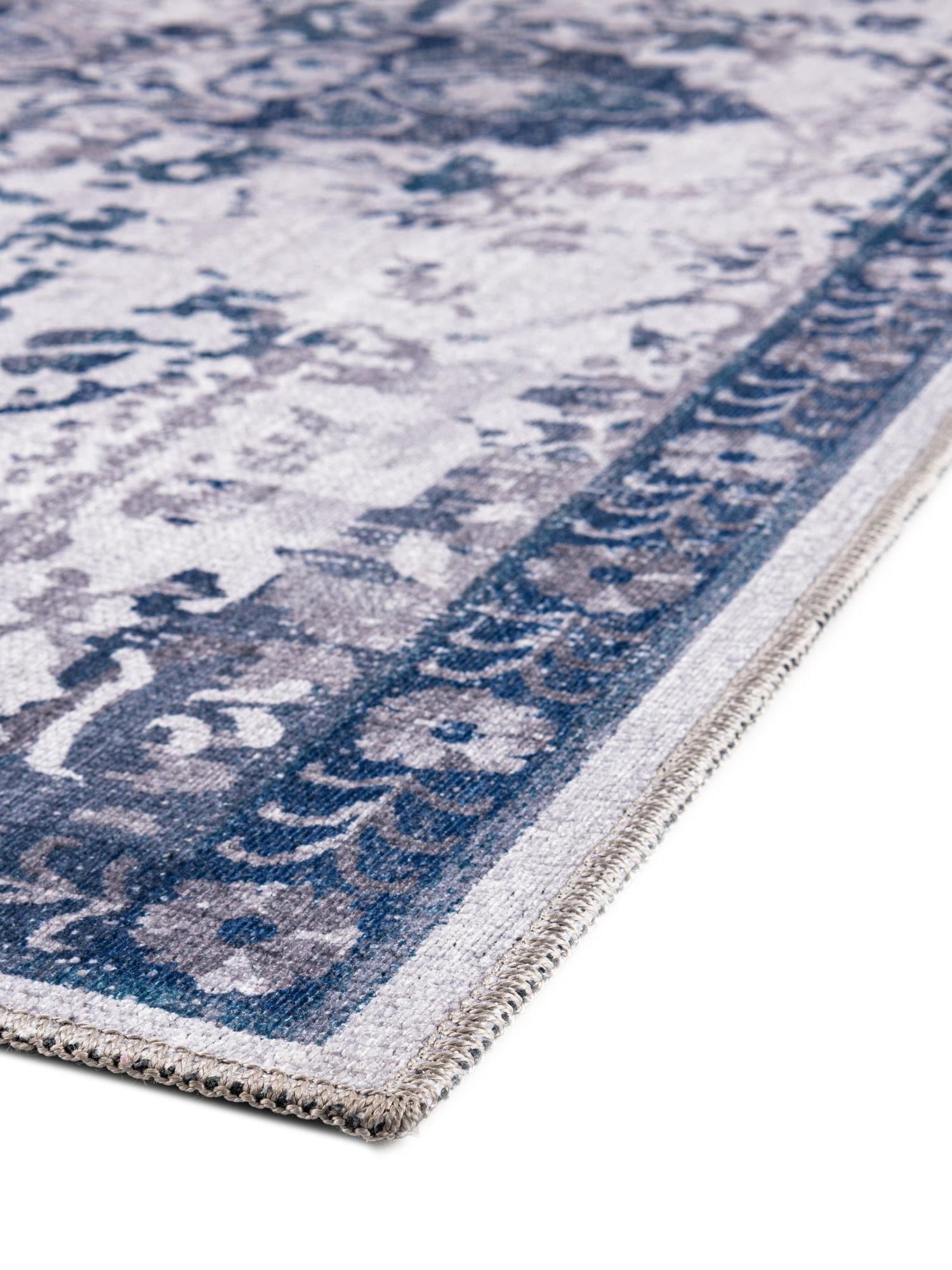 Washable Gray Blue 7' 10 x 11' Renaissance Rectangle Area Rug Easy to Clean Stain Resistant & Durable Colorful Distressed Vintage Carpet for Sale at Rug Engine