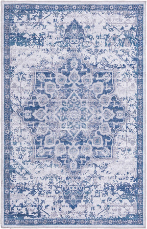 Washable Gray Blue 3' 11 x 6' 1 Renaissance Rectangle Area Rug Easy to Clean Stain Resistant & Durable Colorful Distressed Vintage Carpet for Sale at Rug Engine