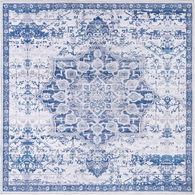 Washable Gray Blue 7' 10 x 7' 10 Renaissance Square Area Rug Easy to Clean Stain Resistant & Durable