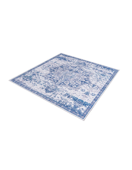Washable Gray Blue 7' 3 x 7' 3 Renaissance Square Area Rug Easy to Clean Stain Resistant & Durable Colorful Distressed Vintage Carpet for Sale at Rug Engine