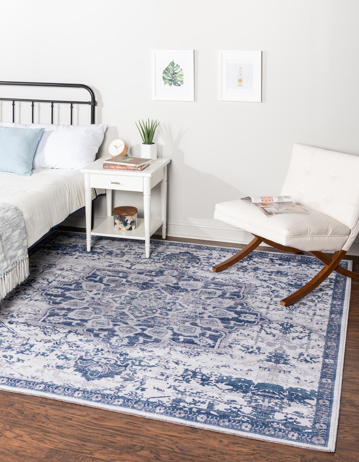 Washable Gray Blue 7' 3 x 7' 3 Renaissance Square Area Rug Easy to Clean Stain Resistant & Durable Colorful Distressed Vintage Carpet for Sale at Rug Engine