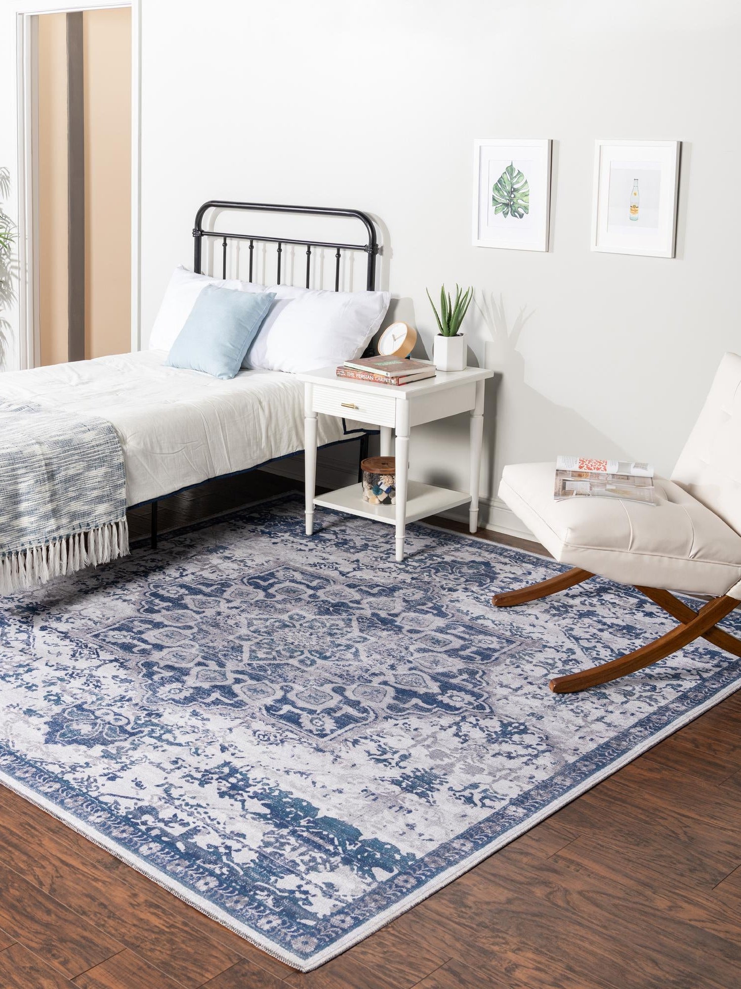 Washable Gray Blue 7' 10 x 7' 10 Renaissance Square Area Rug Easy to Clean Stain Resistant & Durable