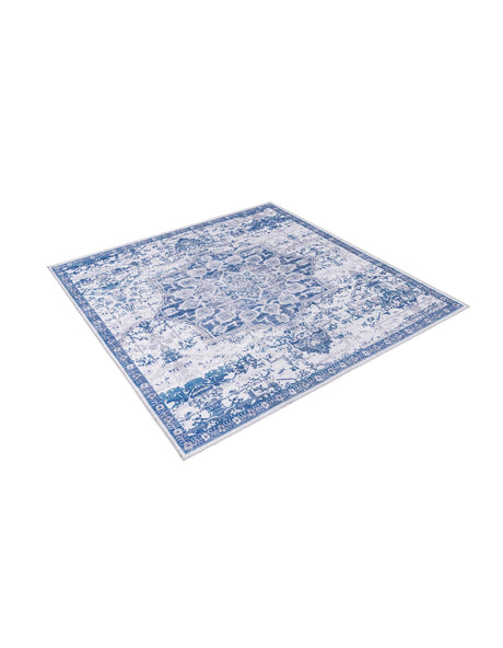 Washable Gray Blue 7' 3 x 7' 3 Renaissance Square Area Rug Easy to Clean Stain Resistant & Durable Colorful Distressed Vintage Carpet for Sale at Rug Engine