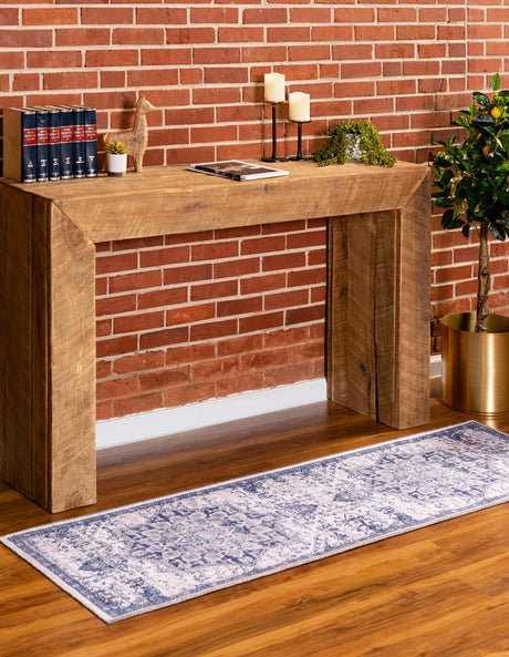 Washable Gray Blue 2' x 7' 1 Renaissance Runner Area Rug Easy to Clean Stain Resistant & Durable Colorful Distressed Vintage Carpet for Sale at Rug Engine