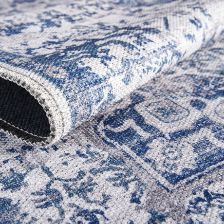 Washable Gray Blue 2' x 10' Renaissance Runner Area Rug Easy to Clean Stain Resistant & Durable Colorful Distressed Vintage Carpet for Sale at Rug Engine