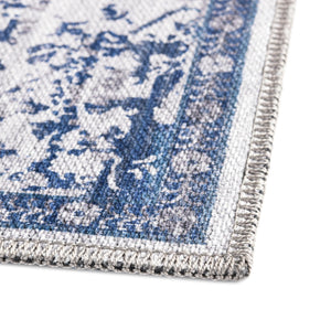 Washable Gray Blue 2' 7 x 19' 8 Renaissance Runner Area Rug Easy to Clean Stain Resistant & Durable Colorful Distressed Vintage Carpet for Sale at Rug Engine