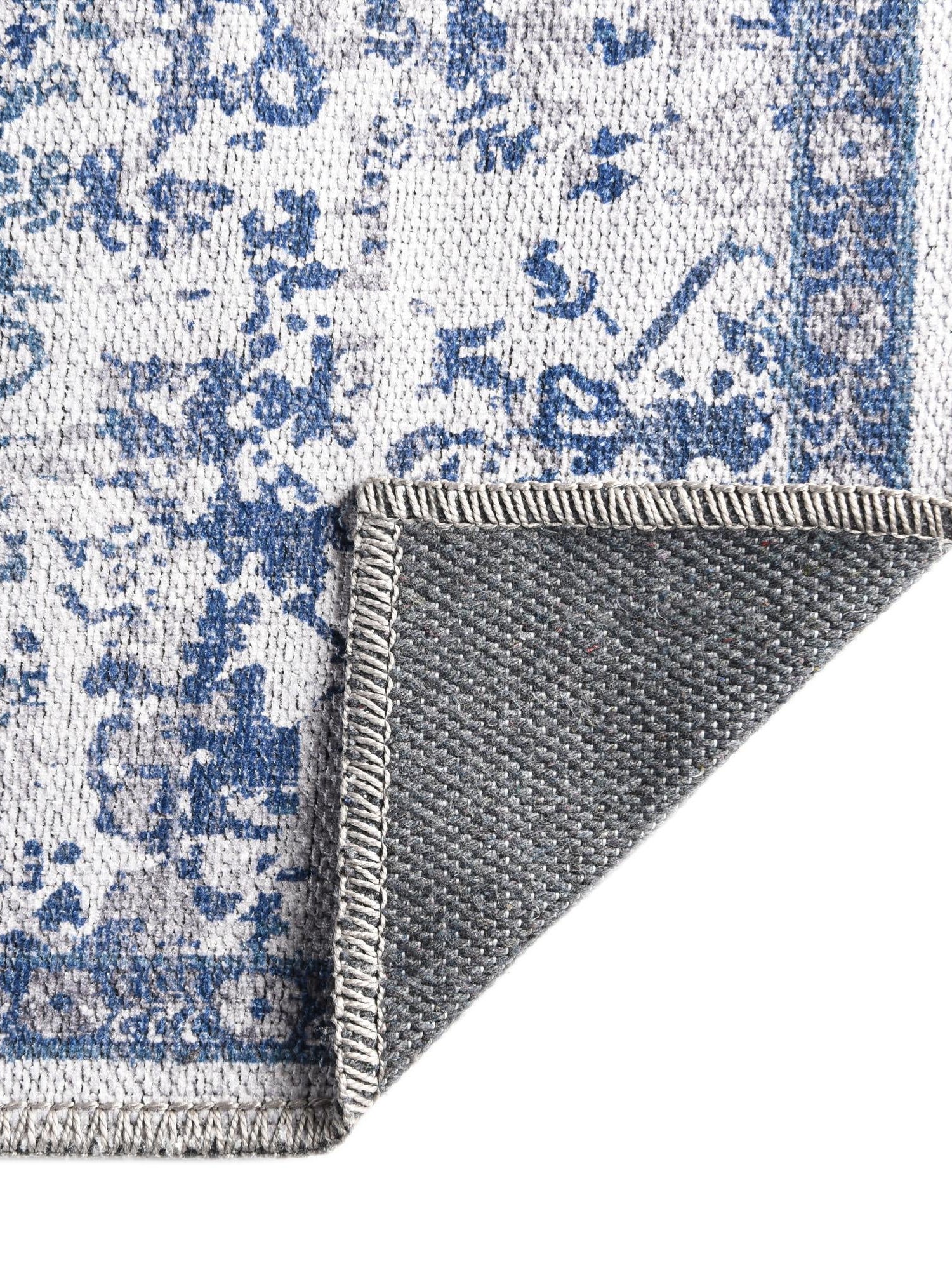 Washable Gray Blue 2' 7 x 16' 5 Renaissance Runner Area Rug Easy to Clean Stain Resistant & Durable Colorful Distressed Vintage Carpet for Sale at Rug Engine
