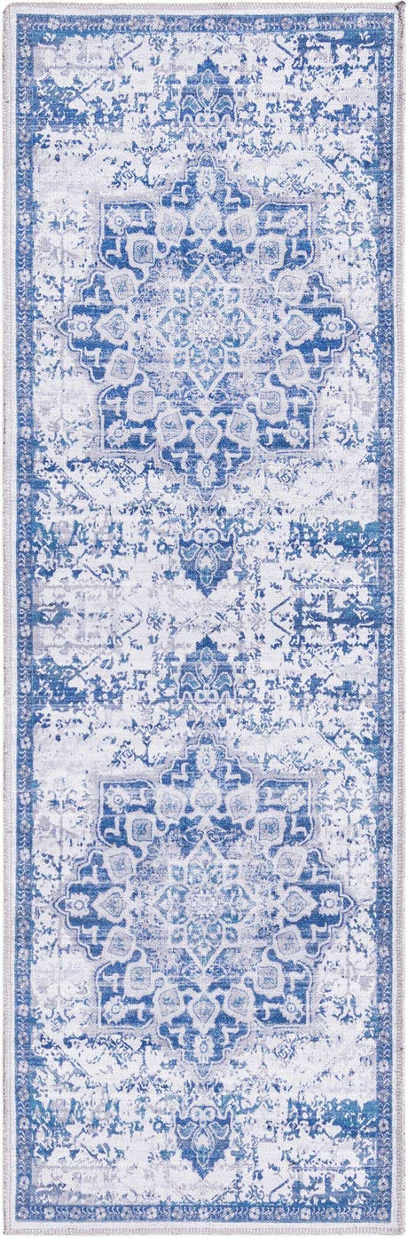 Gray Blue 2' x 6' Renaissance Washable Runner Rug