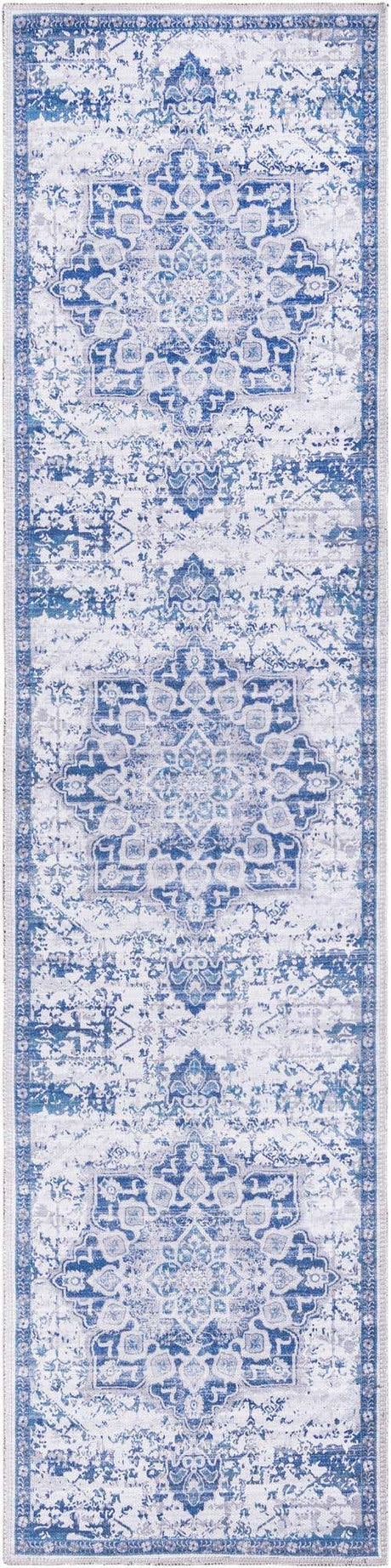 Gray Blue 2' x 8' Renaissance Washable Runner Rug