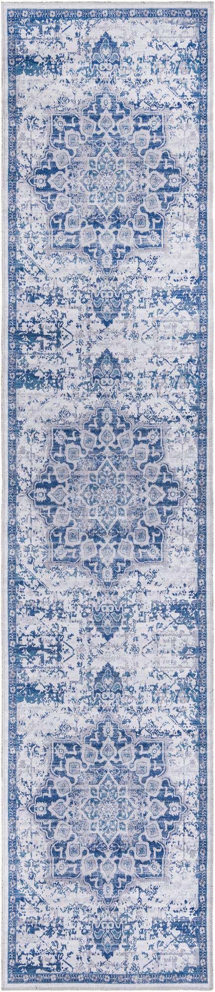Washable Gray Blue 2' 7 x 12' Renaissance Runner Area Rug Easy to Clean Stain Resistant & Durable Colorful Distressed Vintage Carpet for Sale at Rug Engine