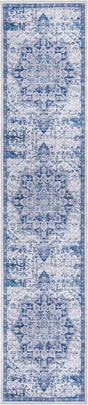 Washable Gray Blue 2' 7 x 12' Renaissance Runner Area Rug Easy to Clean Stain Resistant & Durable Colorful Distressed Vintage Carpet for Sale at Rug Engine