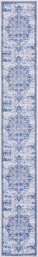 Gray Blue 2' x 13' Renaissance Washable Runner Rug