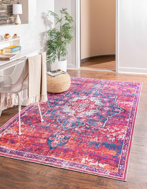 Multicolor Fuchsia 10' 6 x 14' Renaissance Washable Rectangle Rug