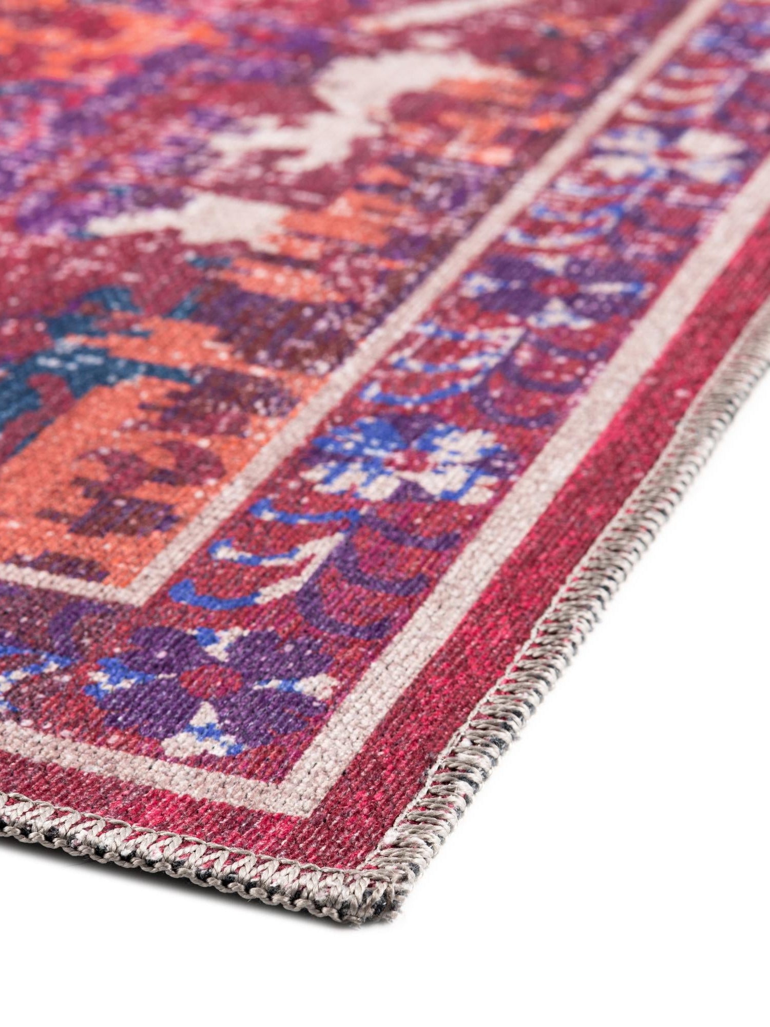 Washable Multicolor Fuchsia 10' 6 x 14' Renaissance Rectangle Area Rug Easy to Clean Stain Resistant & Durable Colorful Distressed Vintage Carpet for Sale at Rug Engine