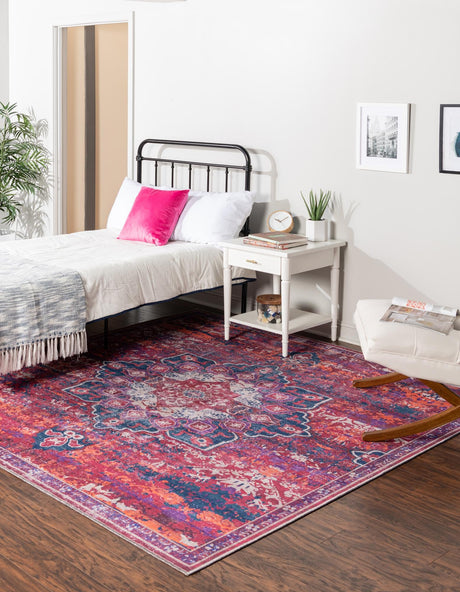 Multicolor Fuchsia 10' 6 x 10' 6 Renaissance Washable Square Rug