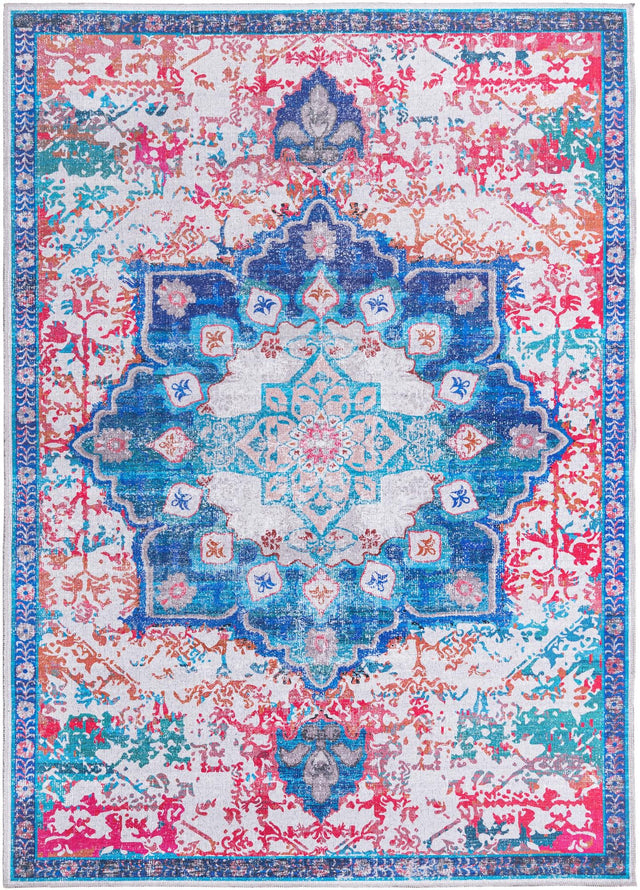 Ivory Blue 7' 3 x 10' Renaissance Washable Rectangle Rug