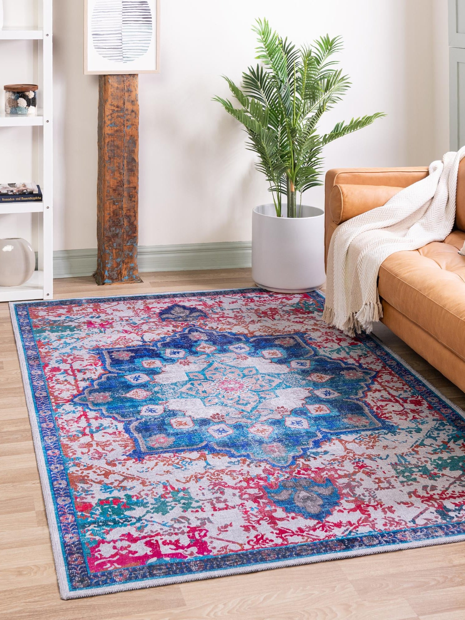 Washable Ivory Blue 10' 6 x 13' Renaissance Rectangle Area Rug Easy to Clean Stain Resistant & Durable Colorful Distressed Vintage Carpet for Sale at Rug Engine