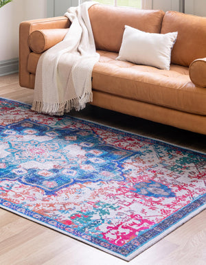 Ivory Blue 9' 2 x 12' Renaissance Washable Rectangle Rug