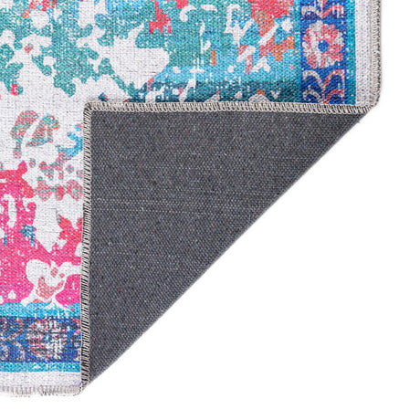 Washable Ivory Blue 7' 10 x 11' Renaissance Rectangle Area Rug Easy to Clean Stain Resistant & Durable Colorful Distressed Vintage Carpet for Sale at Rug Engine