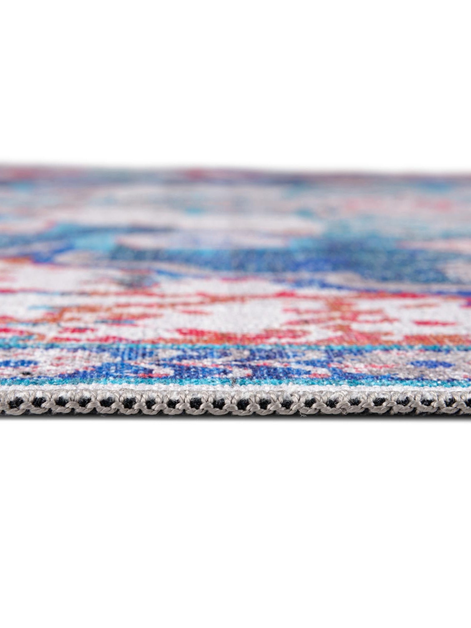 Washable Ivory Blue 7' 10 x 7' 10 Renaissance Square Area Rug Easy to Clean Stain Resistant & Durable Colorful Distressed Vintage Carpet for Sale at Rug Engine