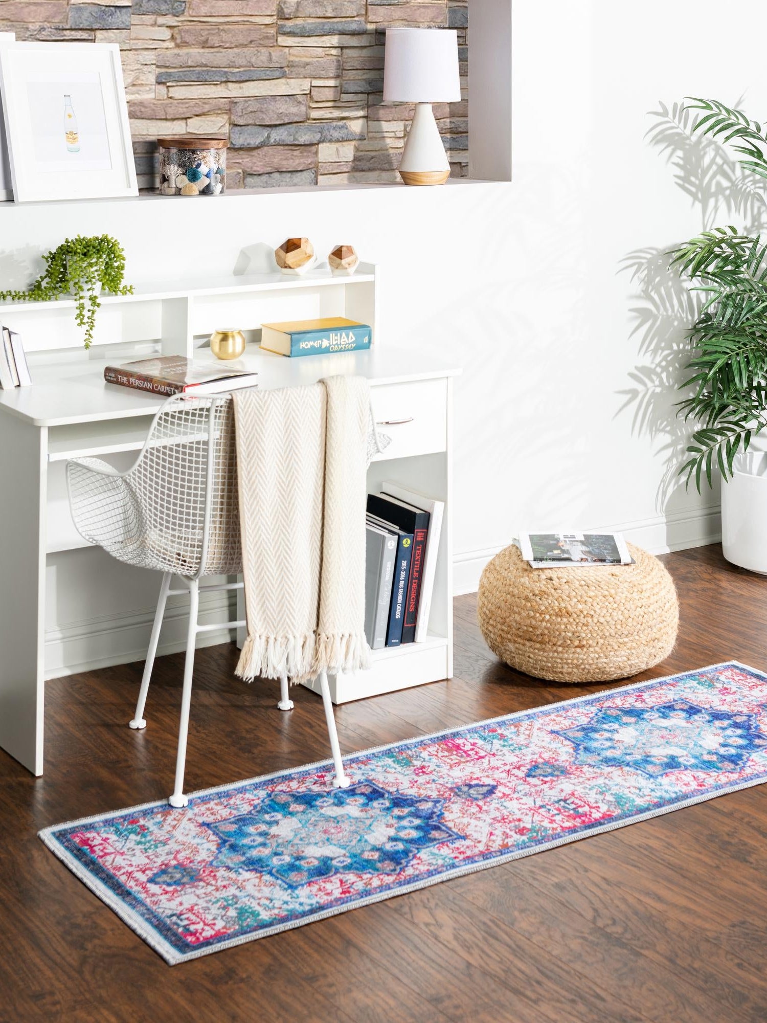 Washable Ivory Blue 2' x 13' Renaissance Runner Area Rug Easy to Clean Stain Resistant & Durable Colorful Distressed Vintage Carpet for Sale at Rug Engine