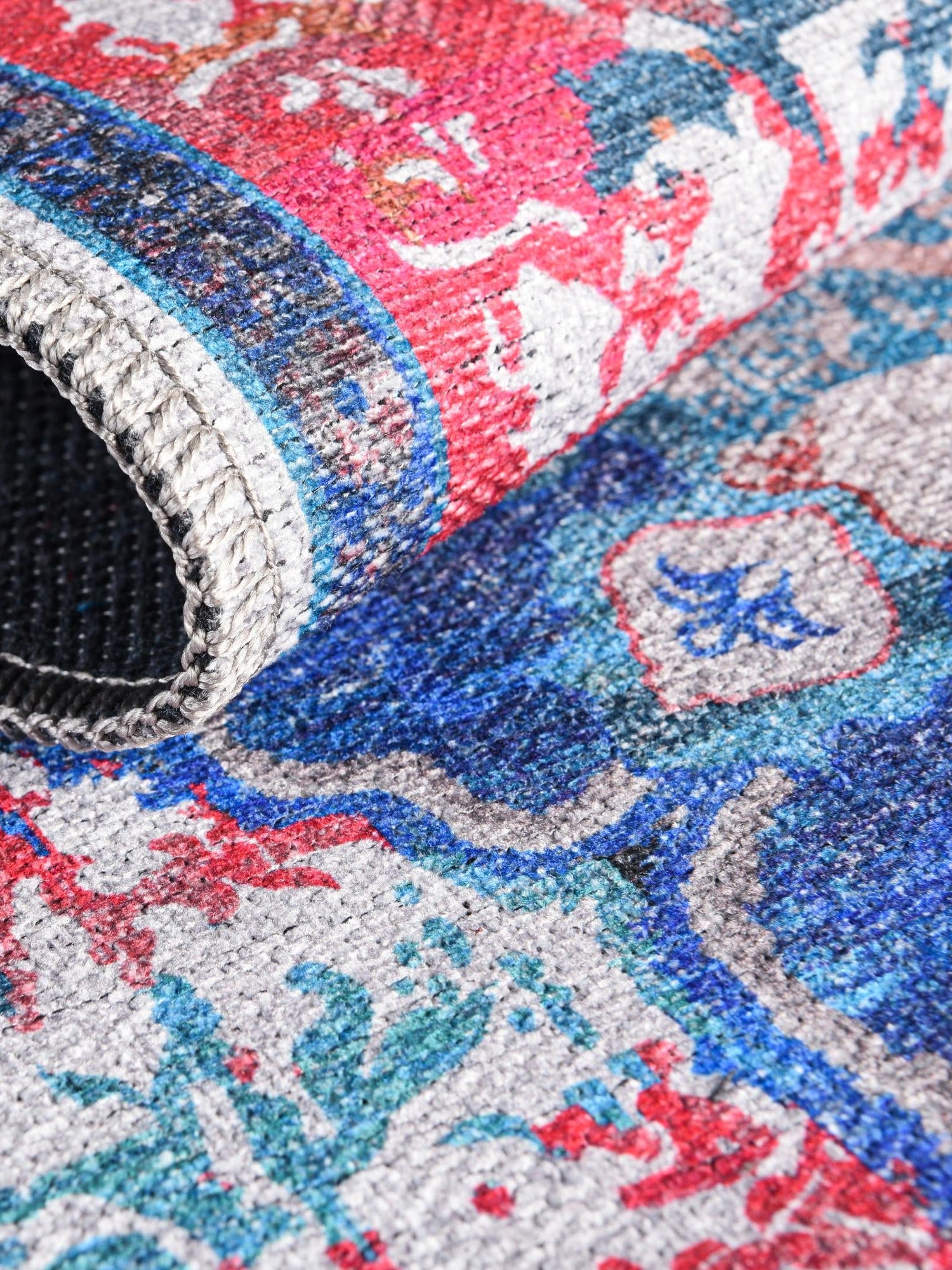 Washable Ivory Blue 2' x 13' Renaissance Runner Area Rug Easy to Clean Stain Resistant & Durable Colorful Distressed Vintage Carpet for Sale at Rug Engine