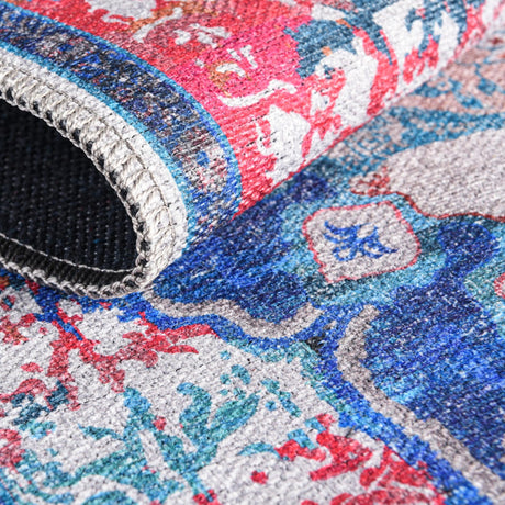 Washable Ivory Blue 2' x 13' Renaissance Runner Area Rug Easy to Clean Stain Resistant & Durable Colorful Distressed Vintage Carpet for Sale at Rug Engine