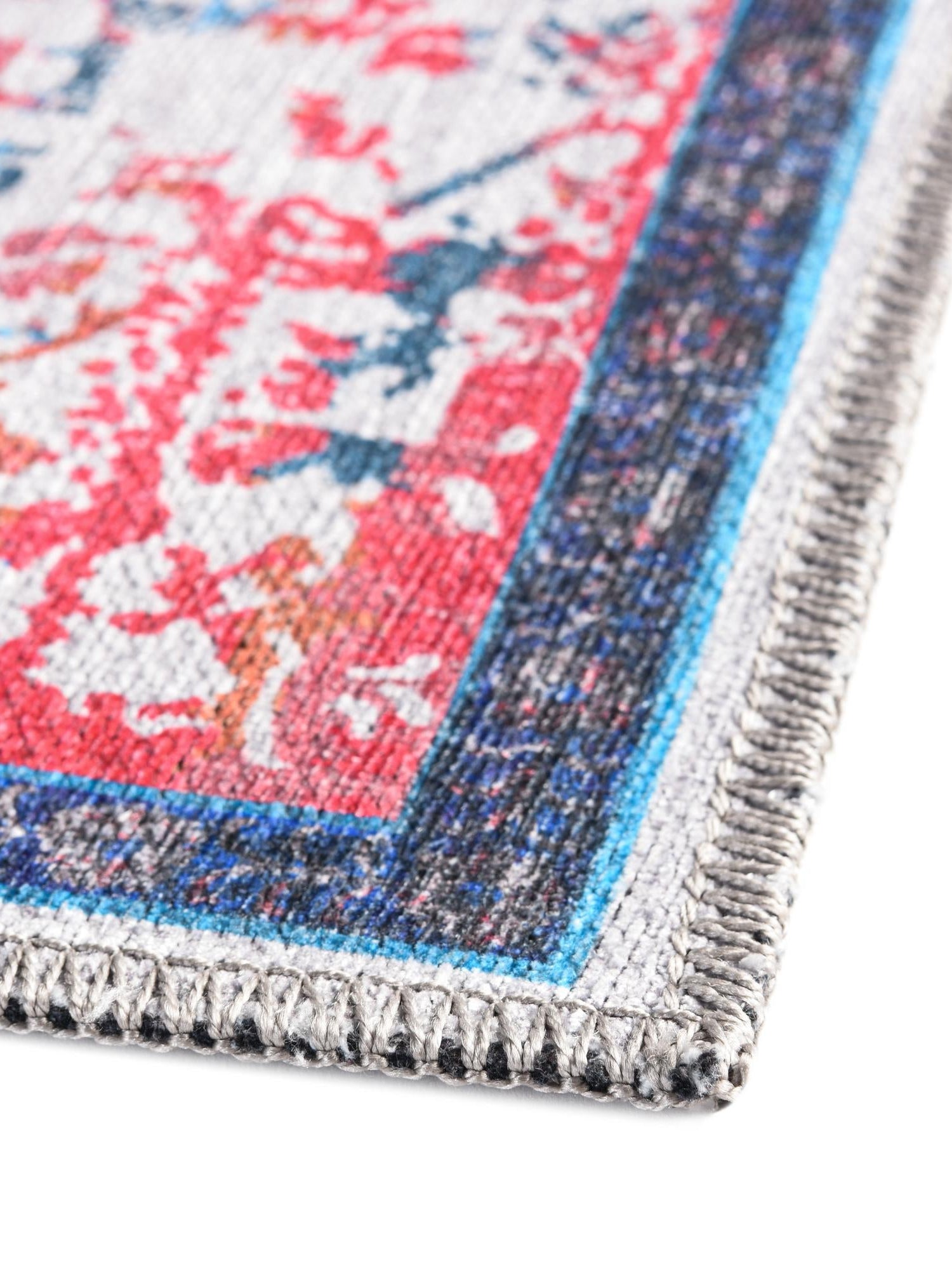 Washable Ivory Blue 2' x 13' Renaissance Runner Area Rug Easy to Clean Stain Resistant & Durable Colorful Distressed Vintage Carpet for Sale at Rug Engine