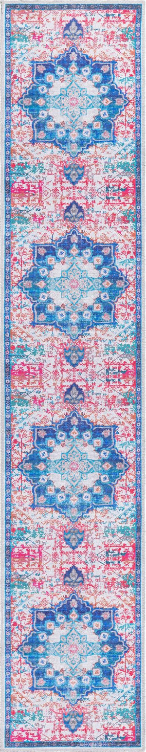 Ivory Blue 2' x 10' Renaissance Washable Runner Rug