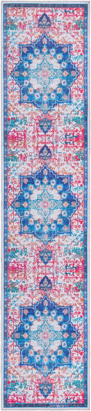 Ivory Blue 3' x 12' Renaissance Washable Runner Rug