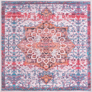 Ivory Orange 8' x 8' Renaissance Washable Square Rug