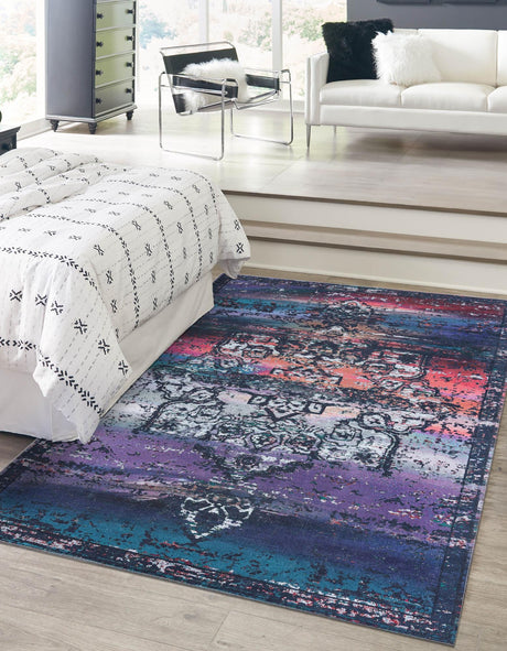 Multicolor Blue 8' x 11' Renaissance Washable Rectangle Rug