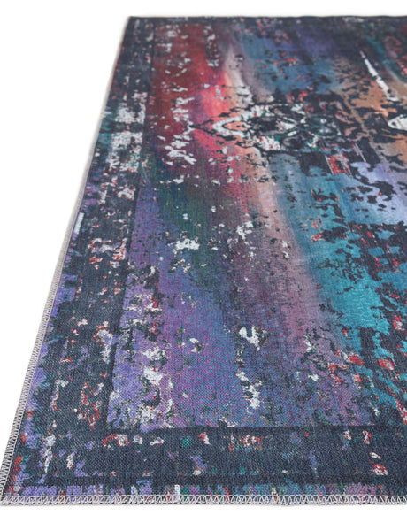 Washable Multicolor Blue 7' 10 x 11' Renaissance Rectangle Area Rug Easy to Clean Stain Resistant & Durable Colorful Distressed Vintage Carpet for Sale at Rug Engine