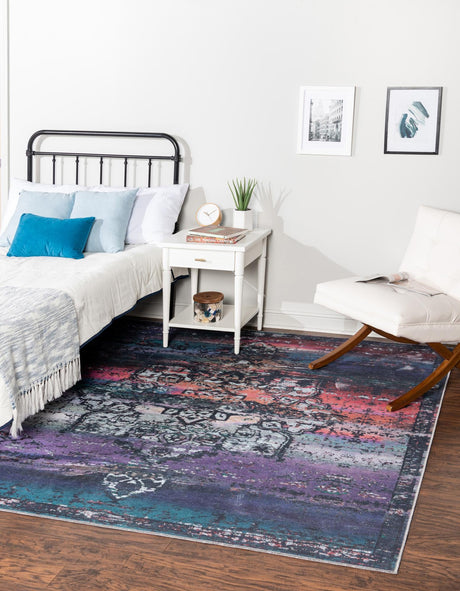 Multicolor Blue 8' x 8' Renaissance Washable Square Rug