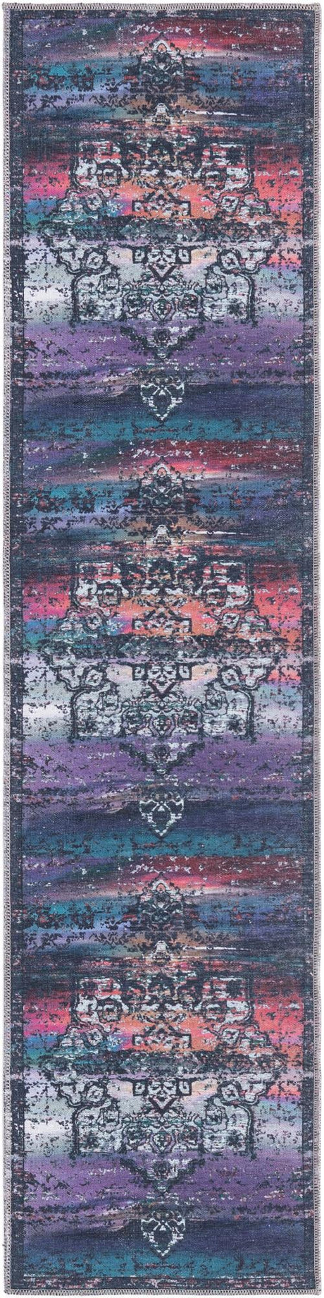 Multicolor Blue 2' x 8' Renaissance Washable Runner Rug