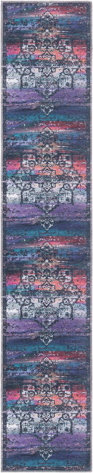 Multicolor Blue 2' x 10' Renaissance Washable Runner Rug
