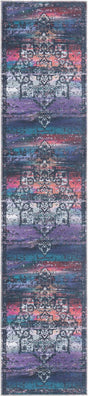 Multicolor Blue 3' x 12' Renaissance Washable Runner Rug