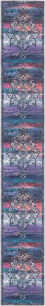Multicolor Blue 2' x 13' Renaissance Washable Runner Rug