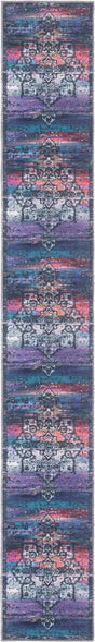 Multicolor Blue 2' x 13' Renaissance Washable Runner Rug