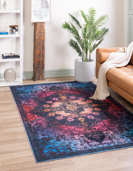 Multicolor Black 10' 6 x 14' Renaissance Washable Rectangle Rug