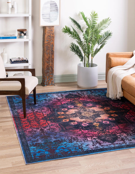 Multicolor Black 8' x 8' Renaissance Washable Square Rug