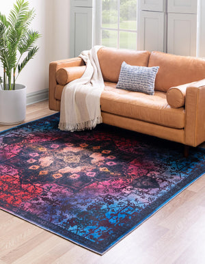Multicolor Black 10' 6 x 10' 6 Renaissance Washable Square Rug