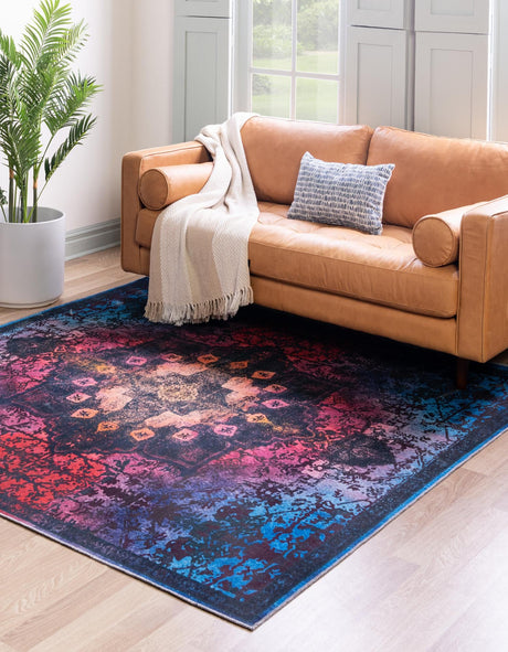 Multicolor Black 10' 6 x 10' 6 Renaissance Washable Square Rug