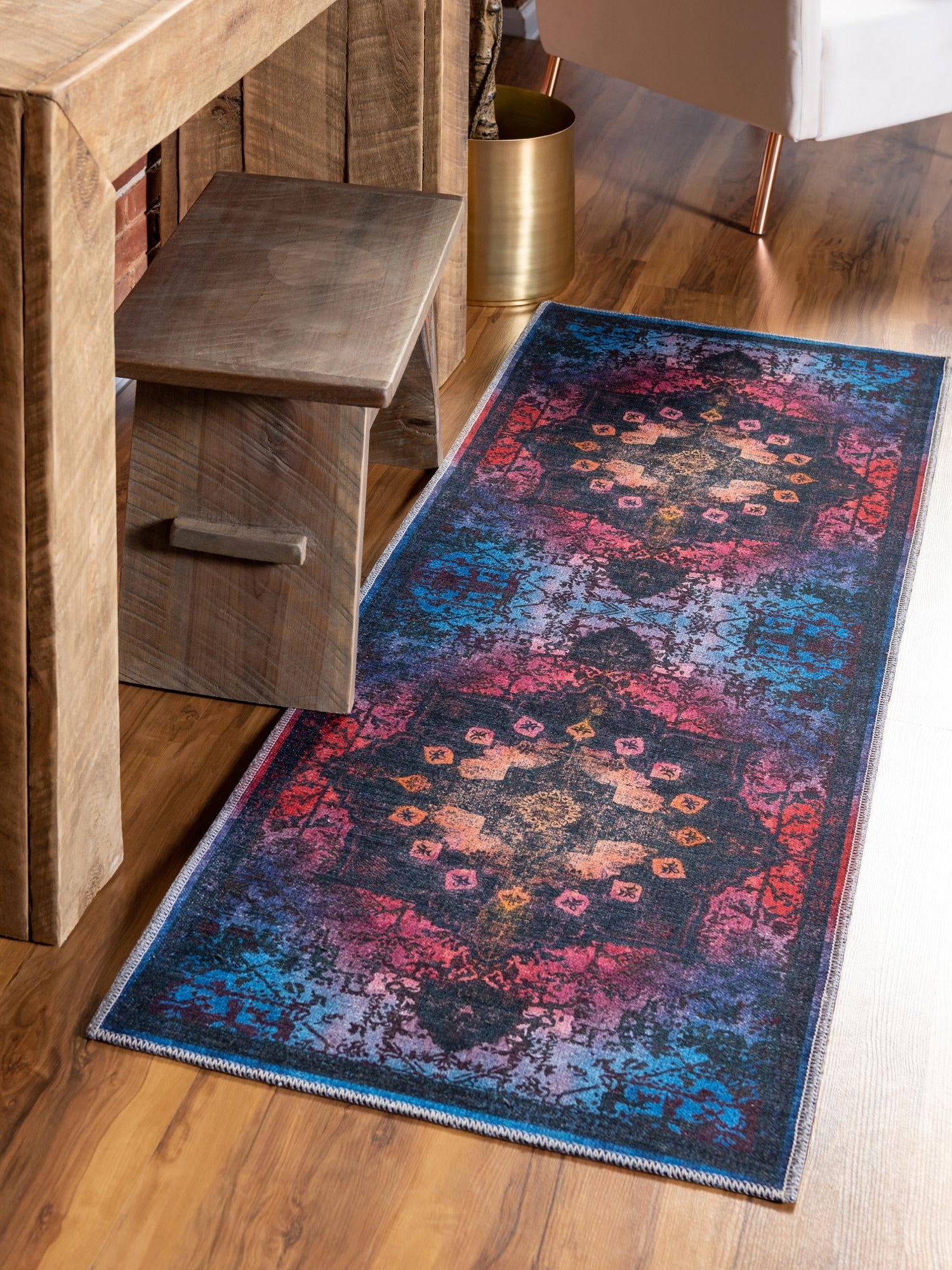 Washable Multicolor Black 2' x 13' Renaissance Runner Area Rug Easy to Clean Stain Resistant & Durable Colorful Distressed Vintage Carpet for Sale at Rug Engine